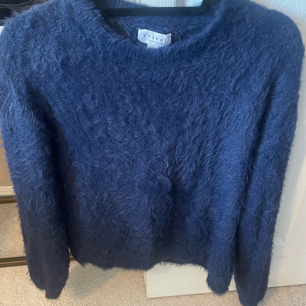 Velvet Women's Fuzzy Navy Sweater